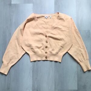ALC CARDIGAN SWEATER CROPPED LONG SLEEVE SLOUCHY PEACH ORANGESICLE BUTTON LARGE